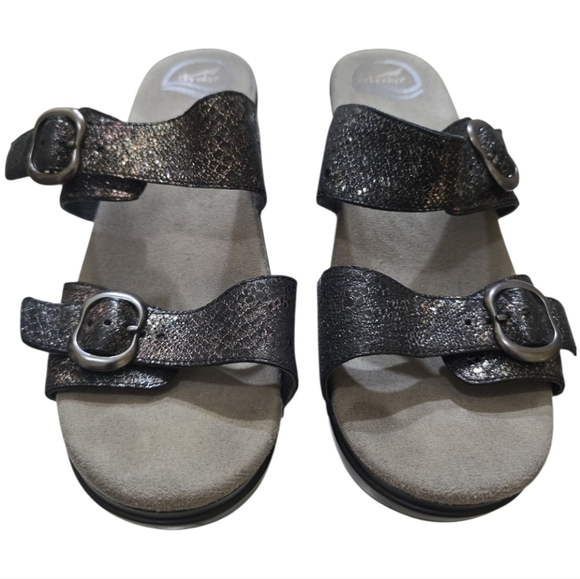 Dansko Sophie Black Glitter Leather Two Strap Platform Sandals 40 10-10.5 - Picture 6 of 13